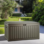 YITAHOME 90 Gallon Large Deck Box, Double-Wall Resin Outdoor Storage Boxes, Deck Storage for Patio Furniture, Cushions, Pool Float, Garden Tools, Lockable & Waterproof (Light Brown)