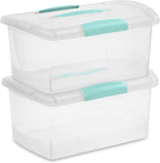 Sterilite Medium Nesting ShowOffs, Stackable Small Storage Bin with Latching Lid and Handle, Plastic Container to Organize Home, Clear, 18-Pack