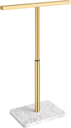 Hand Towel Holder, T-Shape Gold Hand Towel Stand for Bathroom, Towel Rack with Stainless Steel for Kitchen Vanity Countertop, Marble Base Adjustable 9.06inch -17.68inch
