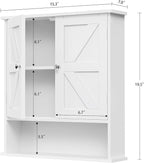 TEENFON Bathroom Wall Cabinet, Over The Toilet Space Saver Storage with Barn Doors & Adjustable Shelf, Hanging Medicine Cabinet, White 7.1" D x 15.4" W x 19.3" H