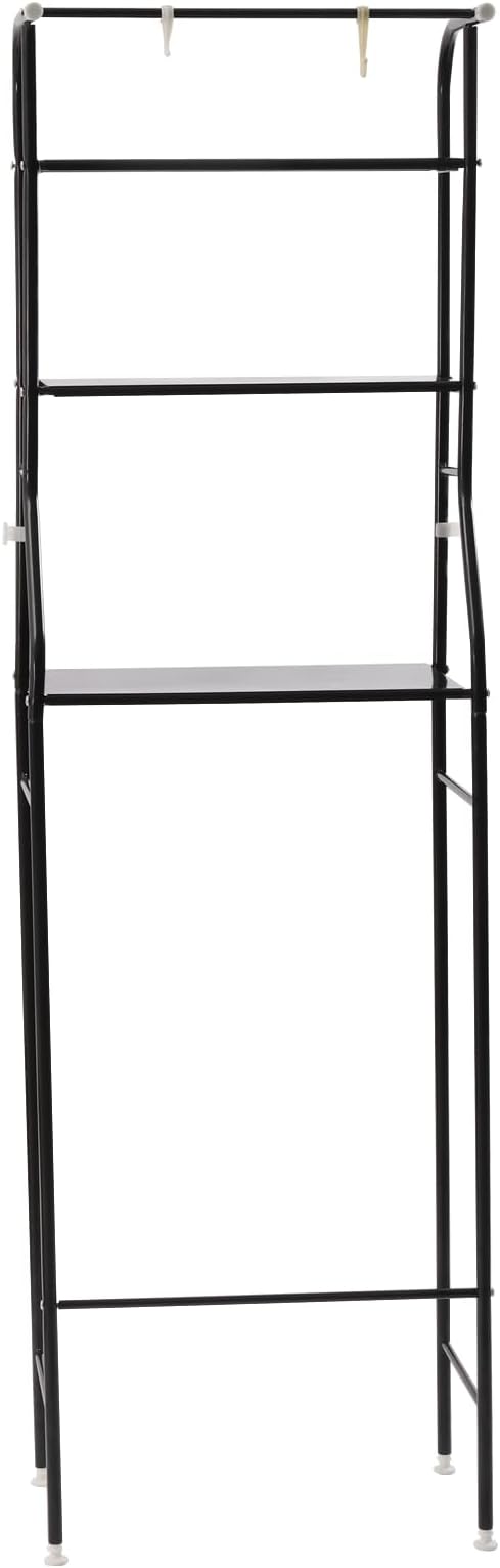 Over The Toilet Storage Rack 3 Tier, Bathroom Organizer Shelf with Hooks 38.5 lbs Capacity, Freestanding Cabinet for Towels Toiletries Metal Shelf, Black