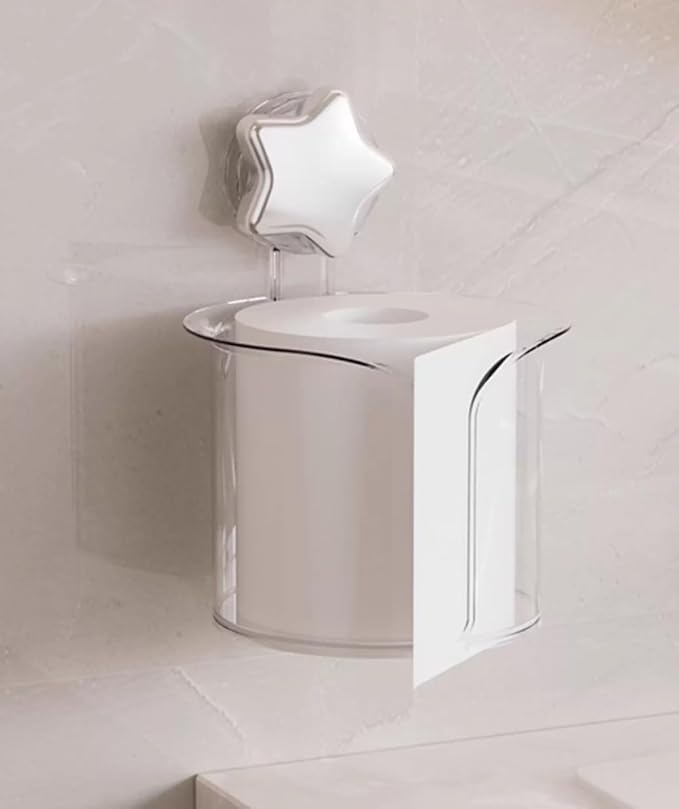 Toilet Paper Holder, Wall-Mounted Acrylic Bathroom Storage Organizer, White Star Design