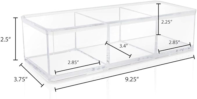 Isaac Jacobs Clear Acrylic 3 Section Organizer- Three Compartment Drawer Tray and Storage Solution for Office, Bathroom, Kitchen, Supplies, and More (Clear)