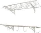 SafeRacks Wall Shelves - 2 Pk 18"x36" Wall Mountable Shelving Unit for Storage Rack, Pantry Shelves, Utility Shelving, Heavy Duty Shelves w/ 4 Versatile Accessory Hooks, 500lbs Capacity, White