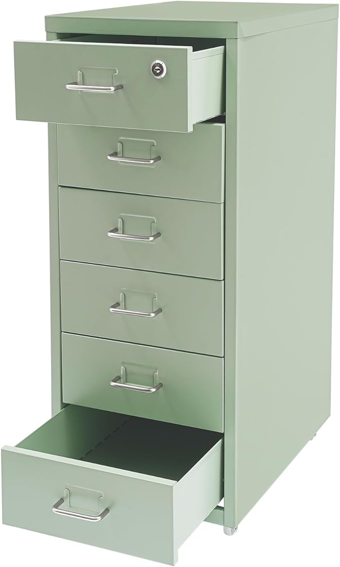 6 Drawer File Cabinet with Lock, Metal Vertical Office Filing Cabinets, Home Office Narrow Storage Cabinet for A4/F4/Letter/Legal (Green)