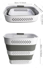 SAMMART 40L (10.5 Gallon) Collapsible Plastic Laundry Basket with Handles - Foldable Pop Up Storage Container/Organizer - Portable Laundry Hamper - Space Saving (2, White/Grey)