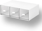 Desktop Drawers, Desk Organizer with 3 Drawers, Stackable Plastic Storage Box for Home Collection, Cosmetics, Jewelry, Office Supplies (1 Tall Layer, White)