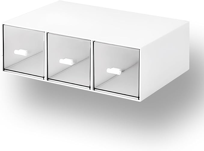 Desktop Drawers, Desk Organizer with 3 Drawers, Stackable Plastic Storage Box for Home Collection, Cosmetics, Jewelry, Office Supplies (1 Tall Layer, White)