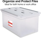 STAPLES Hanging File Folder Box, Storage Bin Organizer, Wing Lid, Letter Size Documents, Gray/Clear