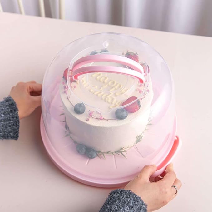 Cake Carrier Round Cake Stand Plus Height Cake Container with Cupcakes Pad, Handle, Lid Reusable Package Box for Transporting Desserts,Pie,Toast,Fruit