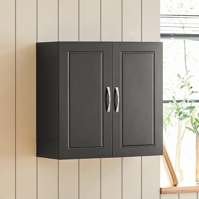 Haotian Black Wall Cabinet Laundry Room, Floating Storage Cabinet with Adjustable Shelf, Medicine Cabinet for Bathroom Kitchen Garage Hallway Entryway, FRG231-SCH