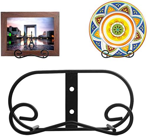 LIONWEI LIONWELI Wall Mount Plate Display Stands - 2 Pack Black Iron Easel Holders - Vertical Wall Hangers for Decorative Plates, Picture Frames, Art