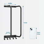 Towel Rack Bathroom Wall Holder: 15.9 Inch Wall Mounted Shower Organizer, for Rolled Towel Storage, 2 Metal Racks Plus Extra 5 Hooks, for Modern Small Space Bathroom, RV Campers (Matte Black)