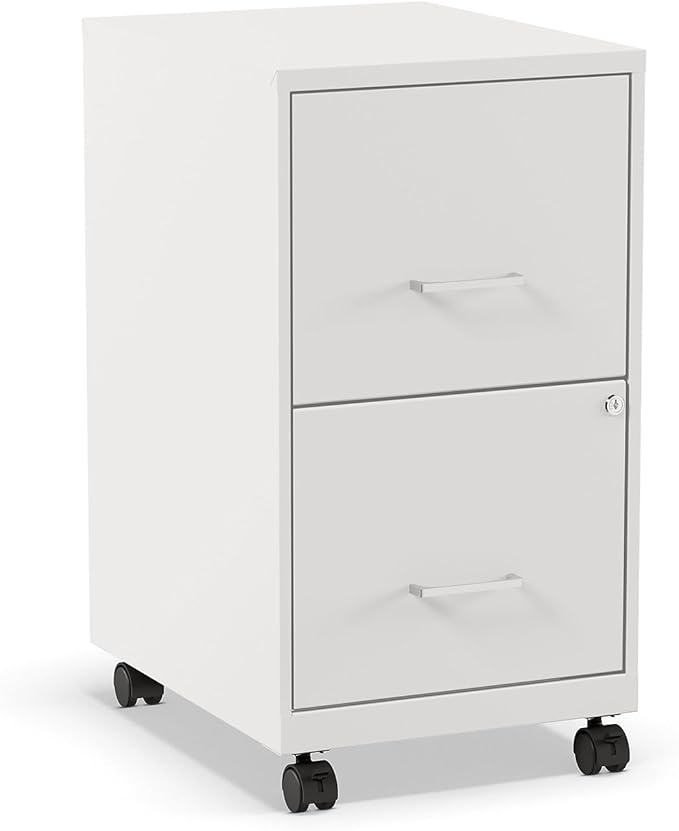 Staples 2-Drawer Vertical File Cabinet, Letter Size Documents, Lockable & Mobile, 18.9" D x 14.3" W x 26.3" H, White