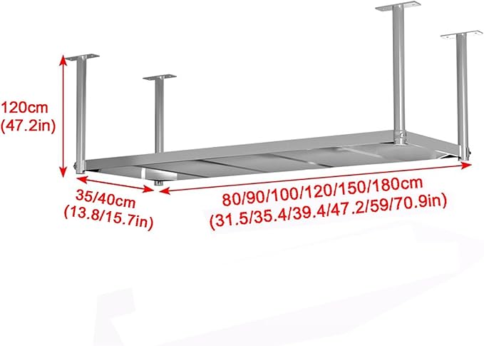 XPLKQXE Stainless Steel Ceiling Shelf, Hanging Industrial Ceiling Mount Storage Rack, Kitchen Wall Mounted Plant Stand/Wall Decor for Bar Cafe Kitchen(Silver-1lay,150x35x120cm)