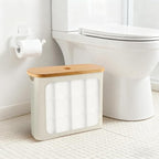 Toilet Paper Storage Holder with Lid, Freestanding Toilet Paper Basket Stand for 9 to 12 Rolls, Bathroom Storage Organizer with Bamboo Lid(Beige)