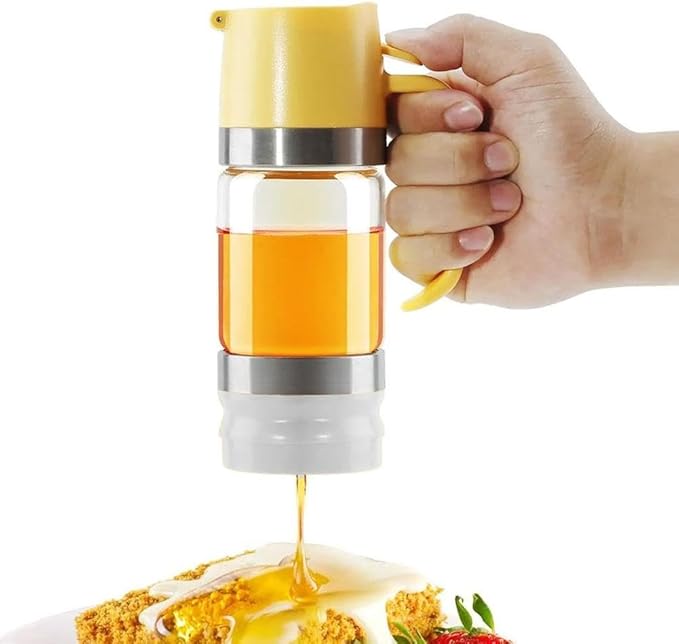 2Pcs Honey Dispenser No Drip,12OZ Glass Honey Jar with Handle,Syrup Dispenser for Coffee or Tea,Mess Free Honey-Dispenser for Maple Syrup, Honey-Container (Green+Black)