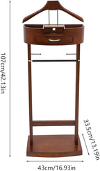 Wood Valet Stand,Freestanding Portable Coat Stand, Wood Suit Valet Stand With Drawer Top Tray Freestanding for Bedroom, Living Room, Hallway