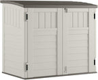 Suncast 3 Pack 34 Cu Ft Capacity Horizontal Outdoor Storage Shed for Garbage Cans, Garden Accessories, Backyard, and Patio Use, Vanilla
