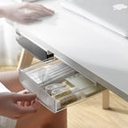 SOUJOY 3 Pack Under Desk Drawer, Self-Adhesive Slide Out Organizer Tray, Plastic Under Table Attachable Hidden Storage Organizer for Office Home School Kitchen Sewing Table