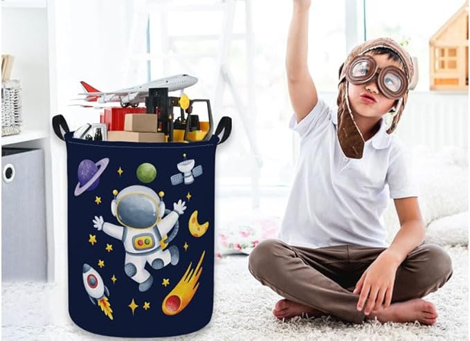 ESSME Kids Laundry Basket,Space Hamper Collapsible Canvas Waterproof Storage Bin for Boys, Nursery Hamper,Gift Baskets,toy bins(Astronaut)