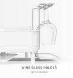 simplehuman Large Capacity Dish Drying Rack with Stainless Steel Frame, 360º Easy Drain Swivel Spout, Utensil & Wine Glass Holder, Anti-Residue Coating, Moisture Control Surface, White