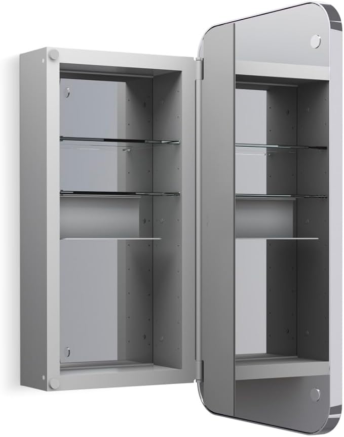 Kohler 35569-CPL Verdera® Framed Bathroom Medicine Cabinet with Mirror, Rectangle Design, Adjustable Shelves, Bathroom Storage, 15 in. W x 30 in. H, Polished Chrome
