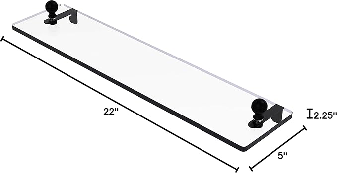 Allied Brass MA-1/22 Mambo 22 Inch Vanity Beveled Edges Glass Shelf, Matte Black