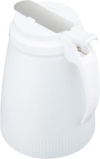 Restaurantware-Chef 101 48 Ounce All Purpose Syrup Dispenser, 1 Honey Dispenser - White Top, Stainless Steel Slide Cover, Plastic Pancake Syrup Bottle, Perfect For Diners, Restaurants, Home