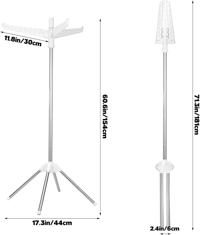 Rotatable and Foldable Clothes Drying Rack 59 Inch Laundry Drying Tree with 27 Hanging Holes, Space-Saving 4-Legged Free Standing Hanger Stand for Indoor, Balcony and Laundry Room