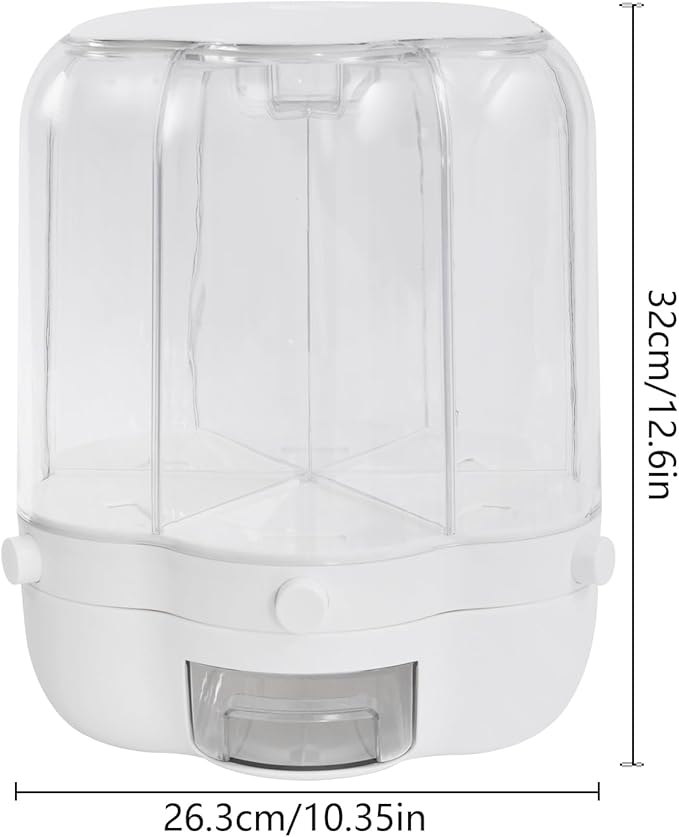 Rice Dispenser, 6 Grid 360° Rotating Rice Container Cereal Dispenser with Lid, Grain Storage Organizer Holder for Kitchen Countertop Dry Food, White, 12.5kg/28lbs
