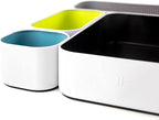 Three by Three Seattle 12 Piece Metal Organizer Tray Set for Storing Makeup, Stationery, Utensils, and More in Office Desk, Kitchen and Bathroom Drawers (2 Inch, Assorted Colors, Stripes)