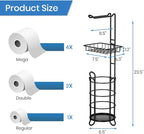Matte Black Bathroom Freestanding Toilet Paper Holder Tissue Roll Holder Stand with Shelf Storage Holds 4 Jumbo Rolls Phone and Wipes