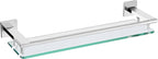 LANC Chrome Bathroom Shelf Glass Shelves 20-Inch Floating Tempered Glass Shelf Rectangular Stainless Steel Wall Mounted Silver Polished Shelves for Bathroom Kitchen Organizers Accessories, A7613CP