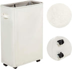 ZERO JET LAG Slim Rolling Laundry Hamper - Standable Corner Design - Handy Storage Bin Laundry Basket - 52L Storage Bin - Slim Hamper with Wheels - 15×8×22" (22" Beige)