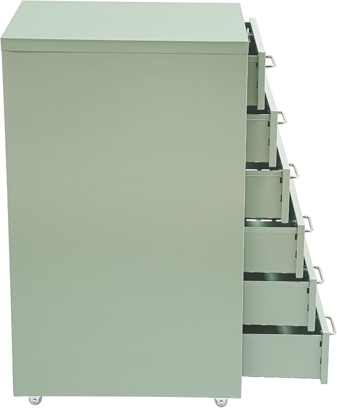 6 Drawer File Cabinet with Lock, Metal Vertical Office Filing Cabinets, Home Office Narrow Storage Cabinet for A4/F4/Letter/Legal (Green)