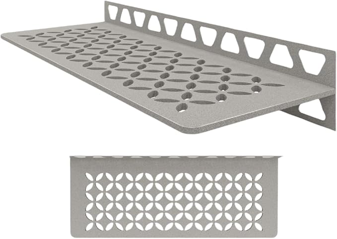 Schluter Rectangular Shelf for Tiled Walls - 4mm Thick, Floral Design, Aluminum Material, Stone Grey Finish - SWS1D5TSSG
