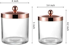 SheeChung 2-Pack Plastic Apothecary Jars with Rose Gold Metal Lids - 25oz & 15oz Clear Acrylic Qtip Holder Set - Shatterproof Bathroom Vanity Organizer for Cotton Balls, Swabs, Pads - Luxury Decor