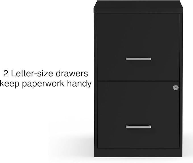 STAPLES 2-Drawer Vertical File Cabinet, Letter Size Documents, Lockable, 18.9" D x 14.3" W x 24.1" H, Black