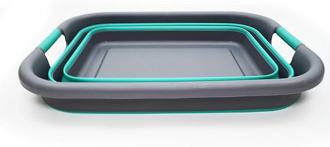 SAMMART 41L Collapsible Plastic Laundry Basket - Foldable Pop Up Storage Container/Organizer - Portable Washing Tub - Space Saving Hamper/Basket (1, Grey/Turquoise Blue)