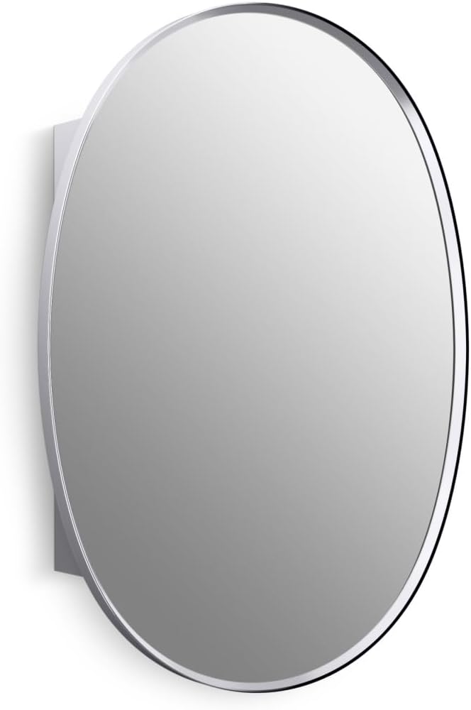 Kohler 35571-CPL Verdera® Bathroom Medicine Cabinet with Mirror, Oval Design, Mirrored Interior, Adjustable Glass Shelves, Rustproof Aluminum, 24 in. W x 34 in. H, Polished Chrome