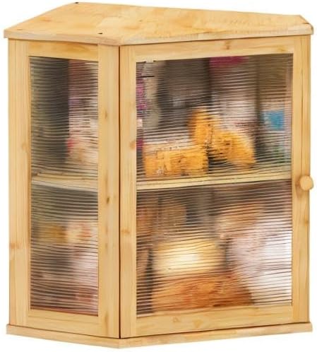 Corner Bread Box for Kitchen Counter, Bamboo Wood Large Capacity Bread Storage Bin with Acrylic Wavy Door Panel (Natural, Extra Large)