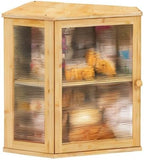 Corner Bread Box for Kitchen Counter, Bamboo Wood Large Capacity Bread Storage Bin with Acrylic Wavy Door Panel (Natural, Extra Large)
