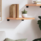 Solid Oak Wall Shelf, 15.7 inch Floating Square Shelves with Live Edge, Rustic Wood Display Shelf for Bathroom, Living Room, Kitchen Wall Decor