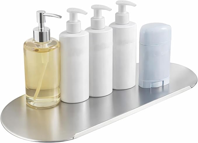 Stainless Steel Bathroom Floating Shelf, Wall Mounted Metal Shelf 19.6 Inch, Modern Minimalist Narrow Storage Shelf for Bathroom, Brushed Silver, Rust Resistant