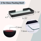 Z metnal Tempered Glass Bathroom Shelves, Matte Black Floating Shelf for Wall, Wall Shelf for Bathroom Organizer, Aluminum Frame, Wall Mounted (Clear Glass, 9.8 inch/25cm)