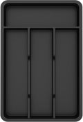 Lifewit Silverware Drawer Organizer Tray, Plastic Cutlery Storage for Kitchen, Flatware and Utensil Holder Divider for Spoons Forks Knives Tableware, 7.8 x 12.4", 4 Slots, Black