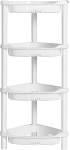 ELYKEN 4 Tier Shower Caddy Organizer Shelf Corner, 14.4 x 11.2 x 31.5 Inches, Rustproof, Plastic Shower Rack Stands for Inside Bathroom, Bathtub, Shower pan, White