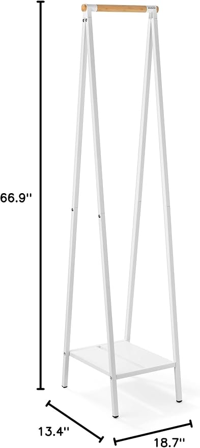 Brabantia - Linn Clothes Rack, Compact - Free Standing Clothing Rail - Clothes Storage - Hang, Air, or Dry Clothes - Sturdy Steel Frame & Bamboo Rod - 19 x 13 x 67 inches - White