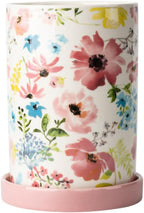 WAIT FLY Flower Porcelain Kitchen Utensil Holder with Bottom Flatware Storage Organizer Utensil Crock for Countertop Kitchen Counter Decor-Pink